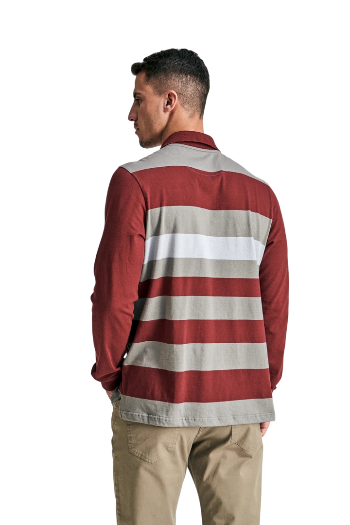 Polo mangas largas rayadas jersey fantasía bordo gris verdoso gris