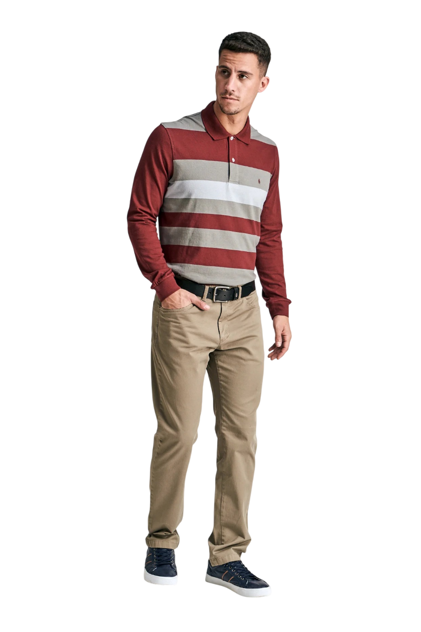 Polo mangas largas rayadas jersey fantasía bordo gris verdoso gris