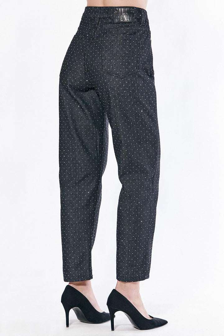Jean Mom Black Strass