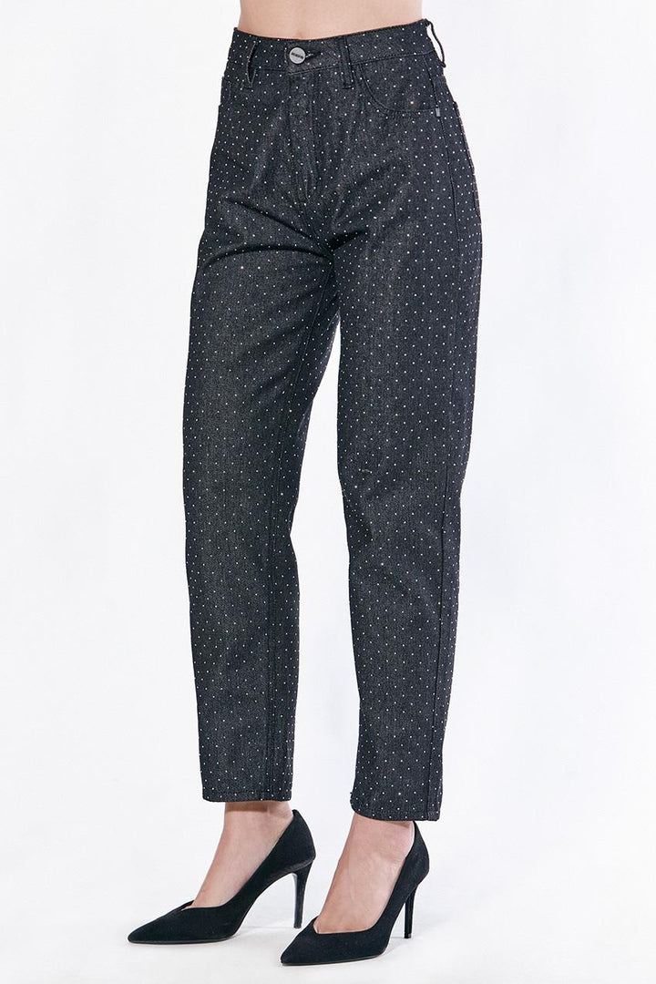 Jean Mom Black Strass