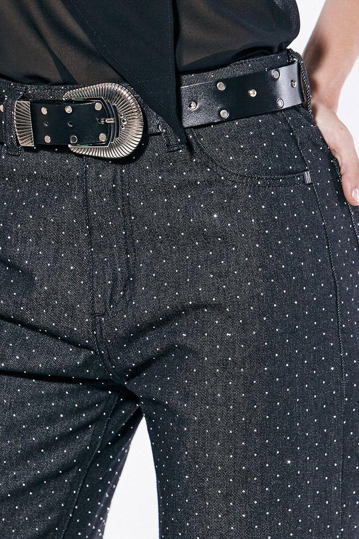 Jean Mom Black Strass