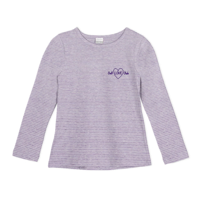 REMERA JR LILA RAYADA ML ESTAMPA SELF LOVE CLUB