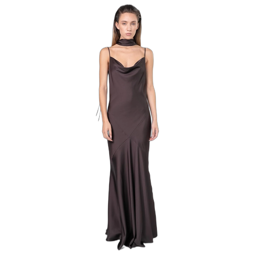 Vestido Melocoton Canela Cruzado Lazo Ajustable