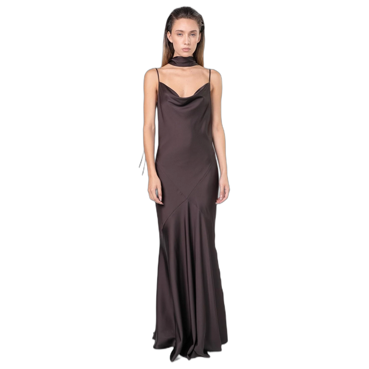 Vestido Melocoton Canela Cruzado Lazo Ajustable