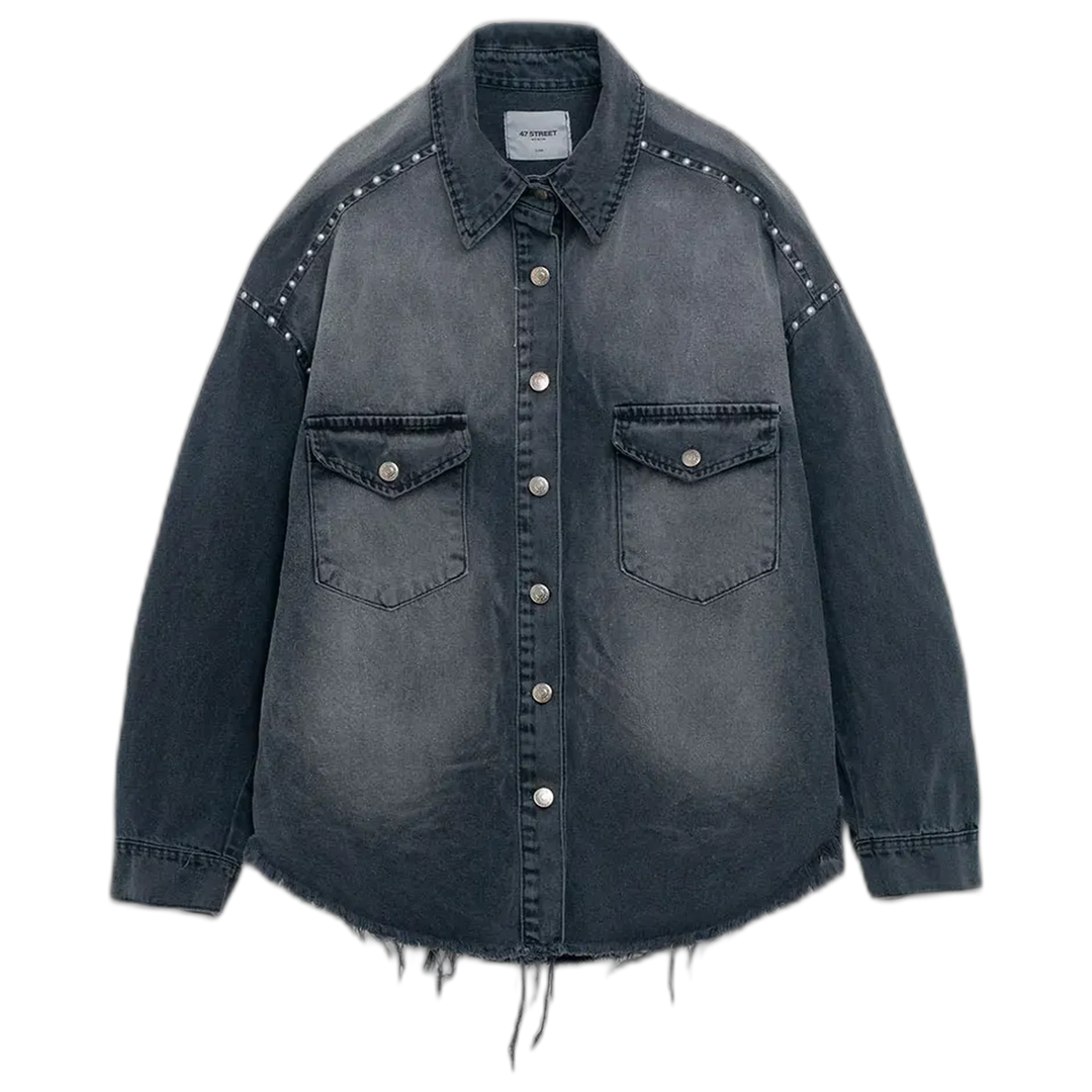 Chaqueta Over Metal Mujer 47 Street Gabardina con Tachas