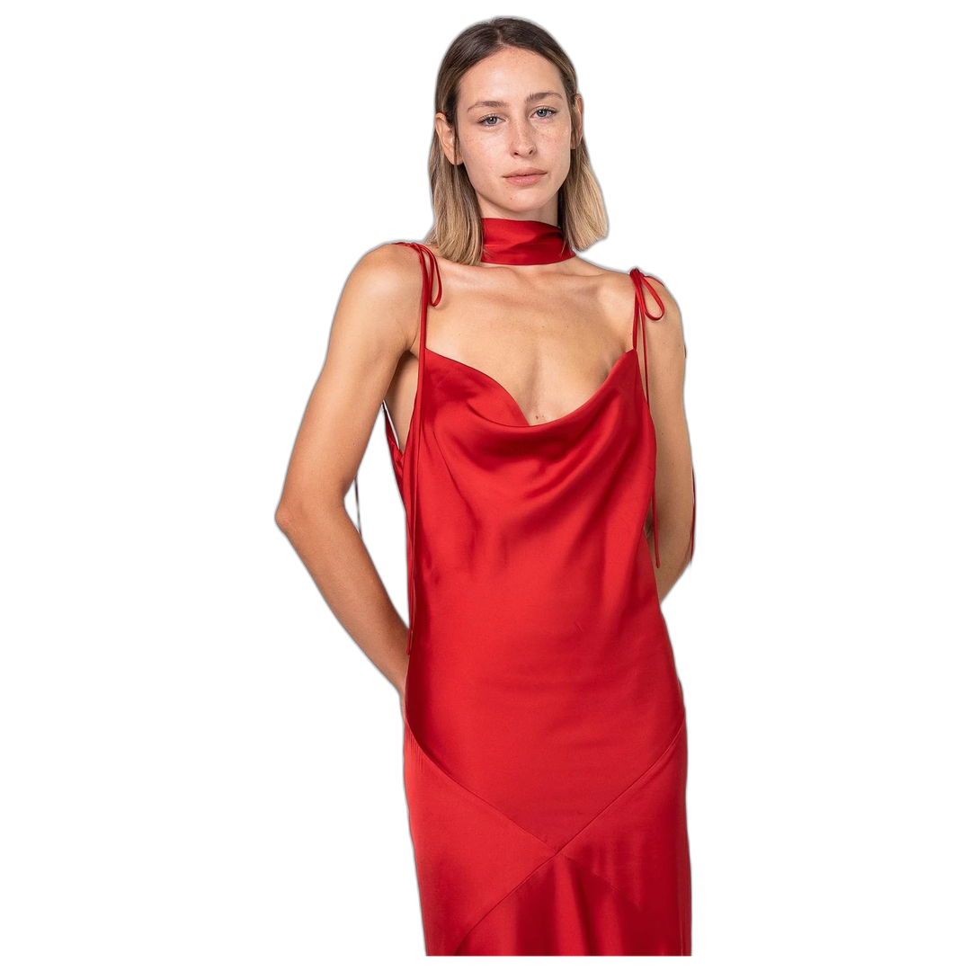 Vestido Melocoton Canela Cruzado Lazo Ajustable