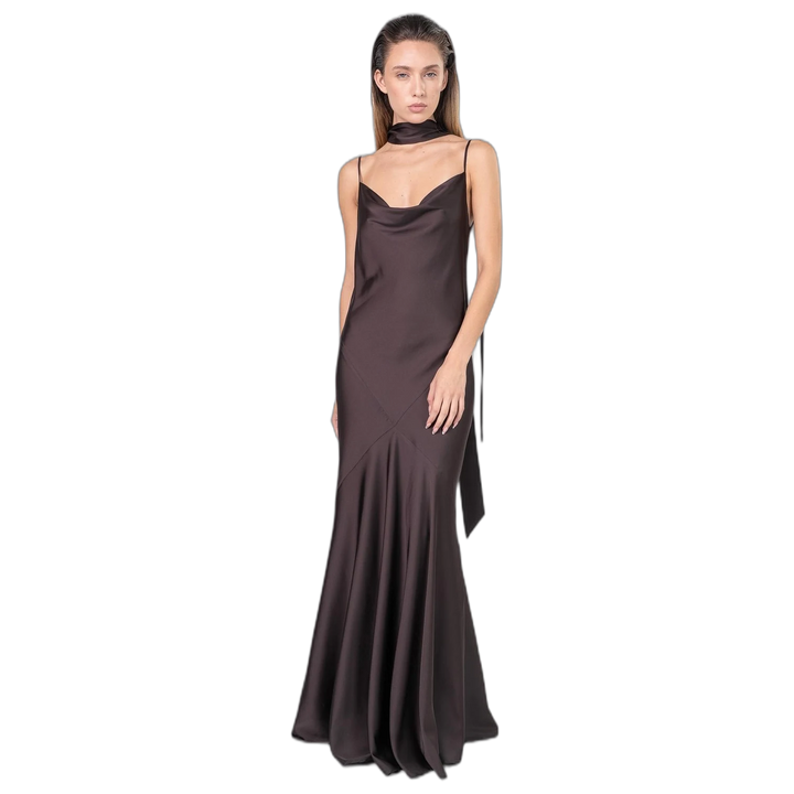 Vestido Melocoton Canela Cruzado Lazo Ajustable