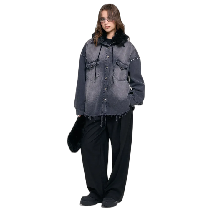Chaqueta Over Metal Mujer 47 Street Gabardina con Tachas