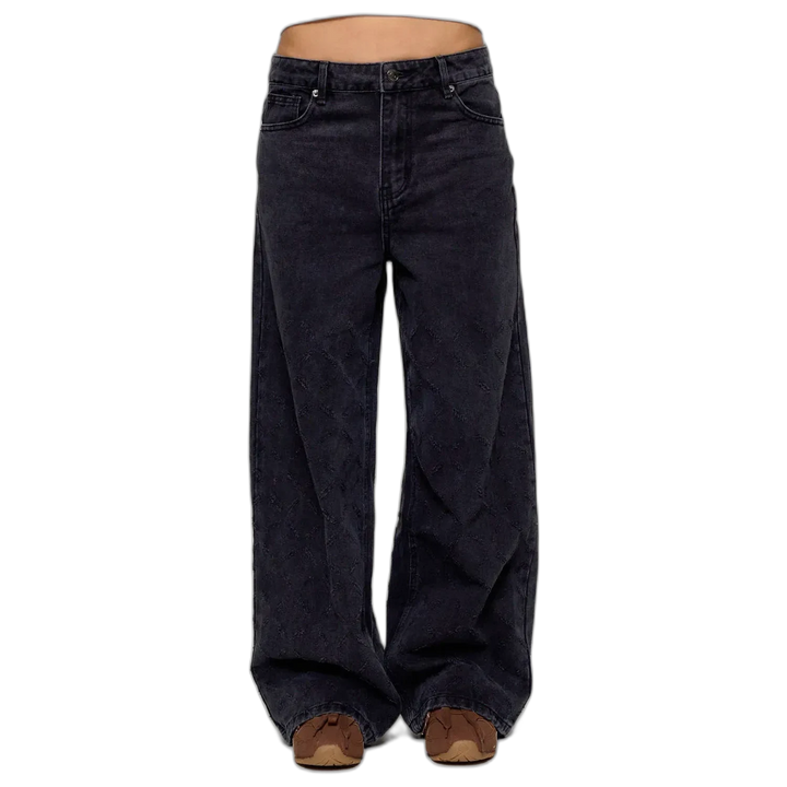 Jean Wide Leg Cross Texture Black 47 Street Mujer