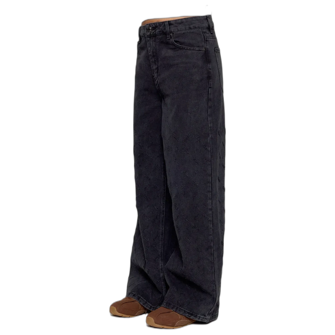 Jean Wide Leg Cross Texture Black 47 Street Mujer