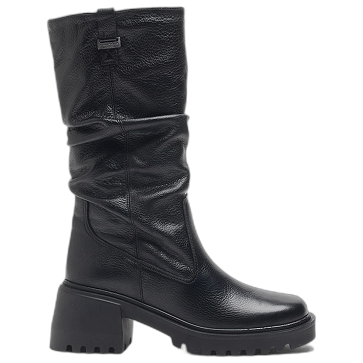 Bota Hush Puppies Uma Cuero Negro Caña Media Mujer