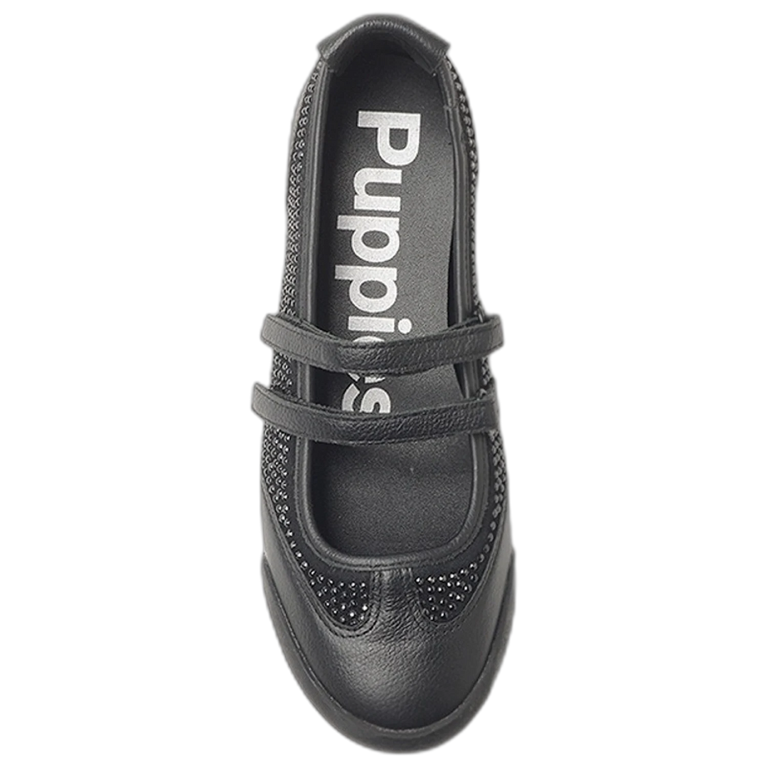 Balerina Hush Puppies Hally Cuero Velcro Negra
