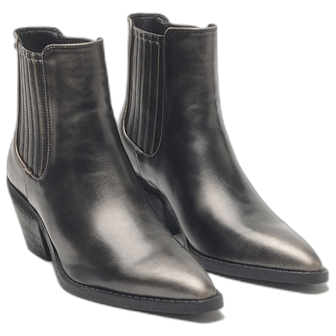 Bota A Pie Jersey Texana Cuero Ecológico Taco Medio Negra