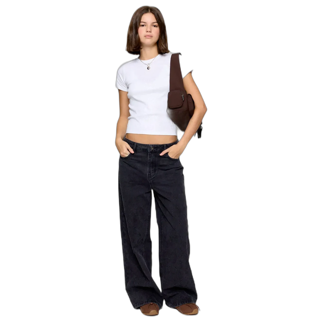 Jean Wide Leg Cross Texture Black 47 Street Mujer