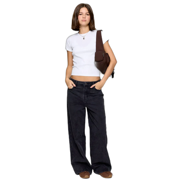 Jean Wide Leg Cross Texture Black 47 Street Mujer