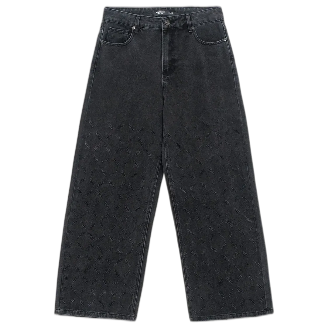 Jean Wide Leg Cross Texture Black 47 Street Mujer