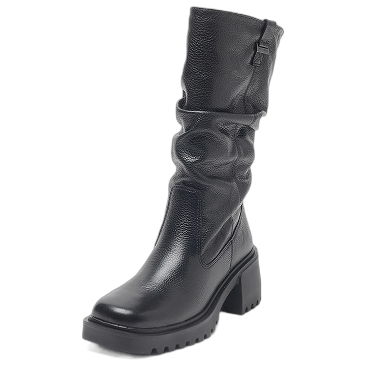 Bota Hush Puppies Uma Cuero Negro Caña Media Mujer