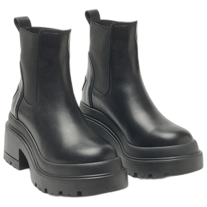 Bota Hush Puppies Piper Bota Cuero Taco 7,5 cm Negra