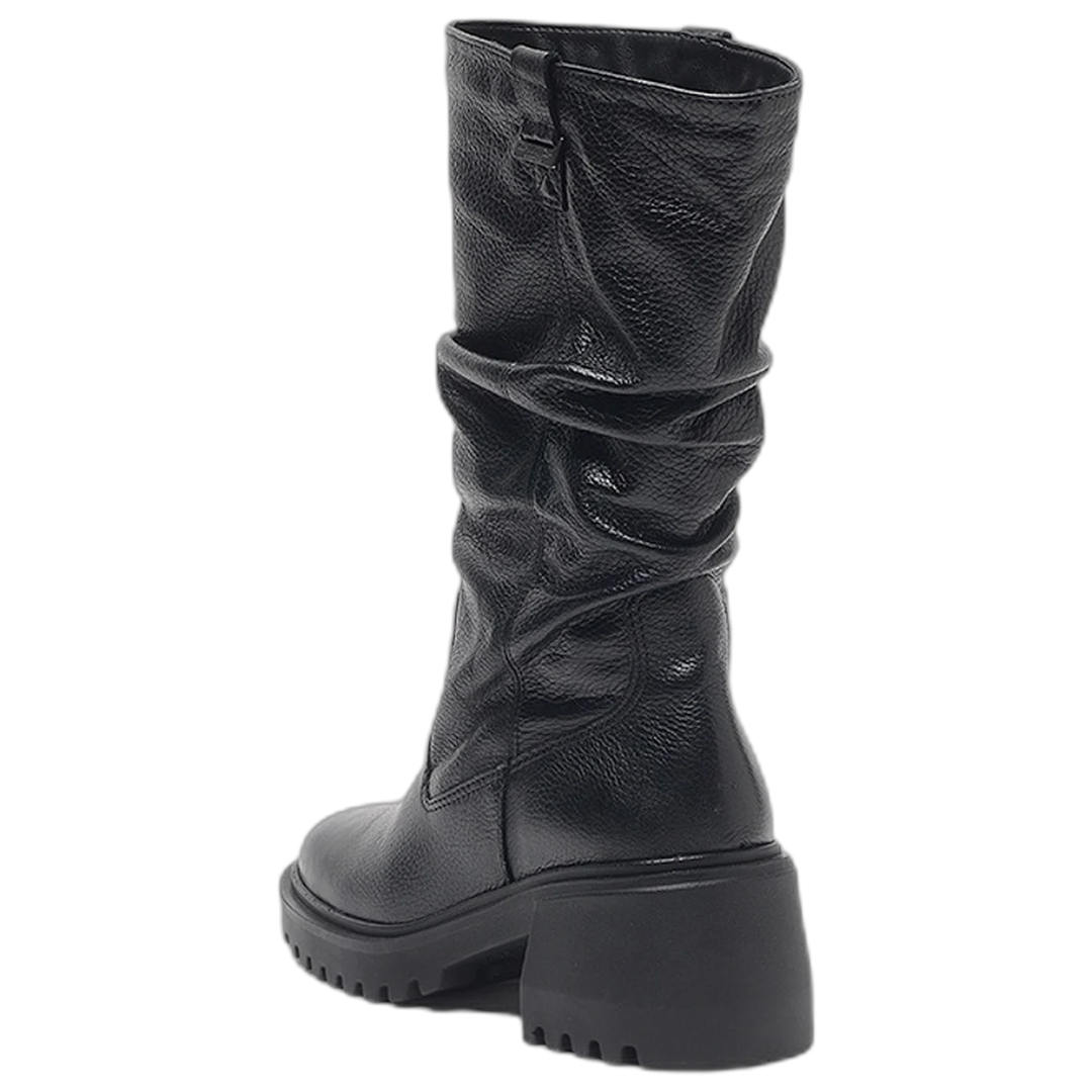 Bota Hush Puppies Uma Cuero Negro Caña Media Mujer