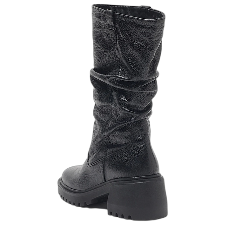 Bota Hush Puppies Uma Cuero Negro Caña Media Mujer
