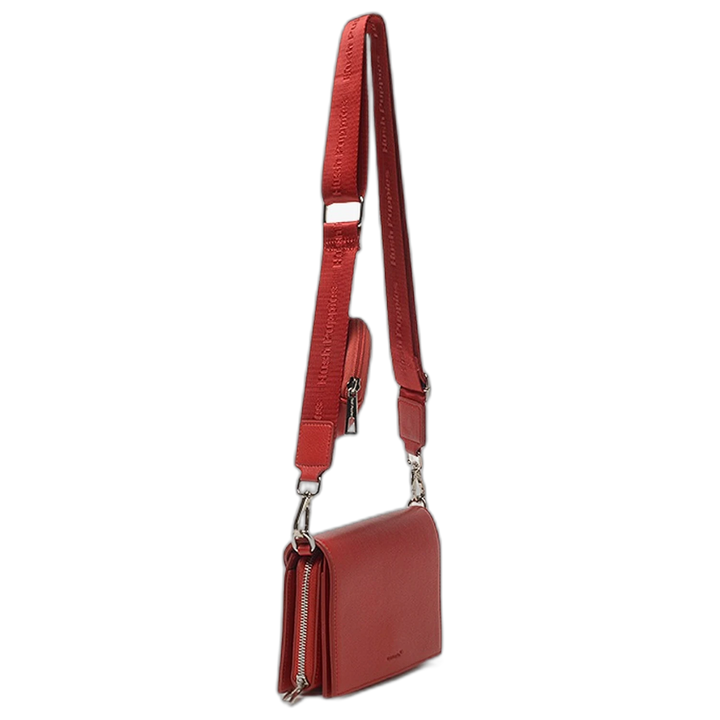 Bandolera Hush Puppies Bada Roja Con Tapa y Monedero Desmontable