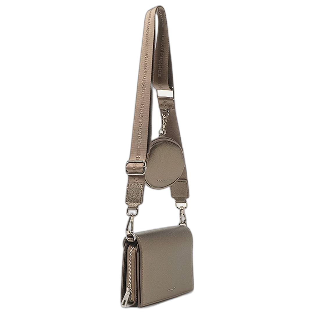 Bandolera Hush Puppies Bada Dorada Con Tapa y Monedero Desmontable