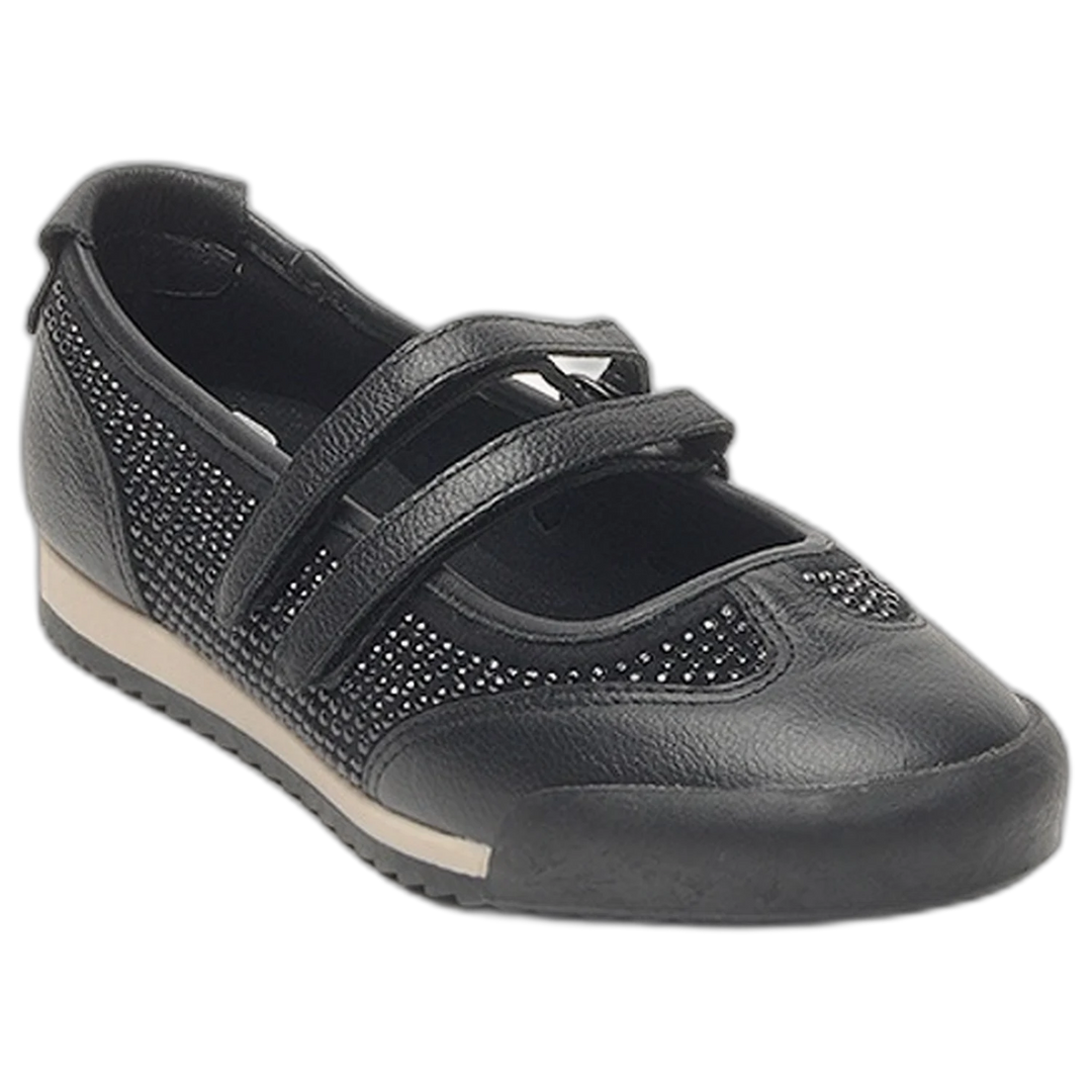 Balerina Hush Puppies Hally Cuero Velcro Negra