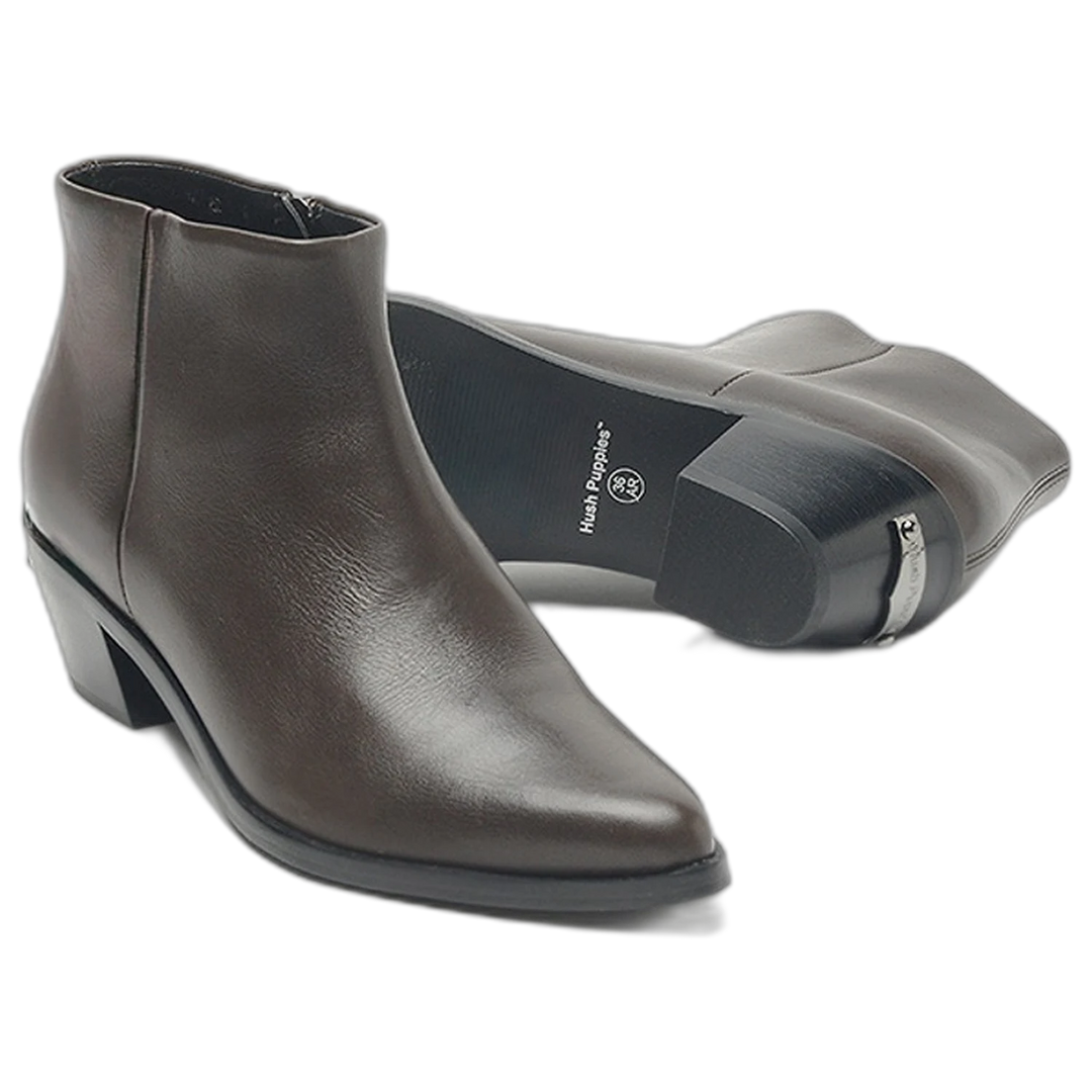 Bota Hush Puppies Sparta Cuero Caña Corta Con Cierre Marrón