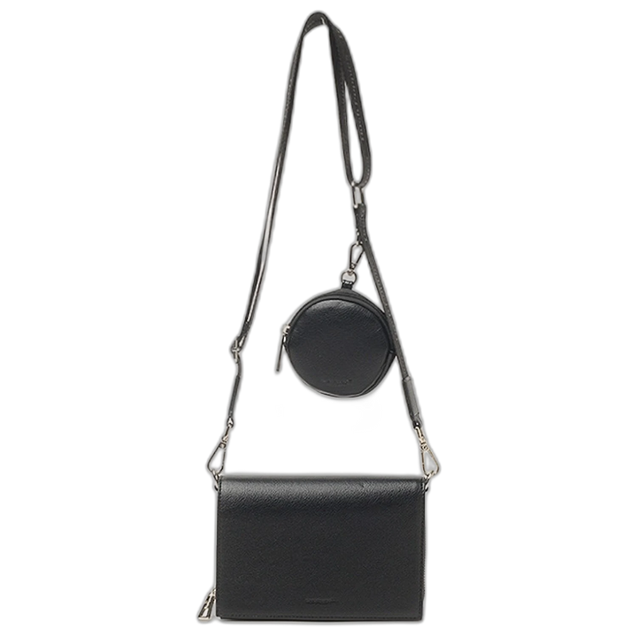 Bandolera Hush Puppies Bada Negra Con Tapa y Monedero Desmontable