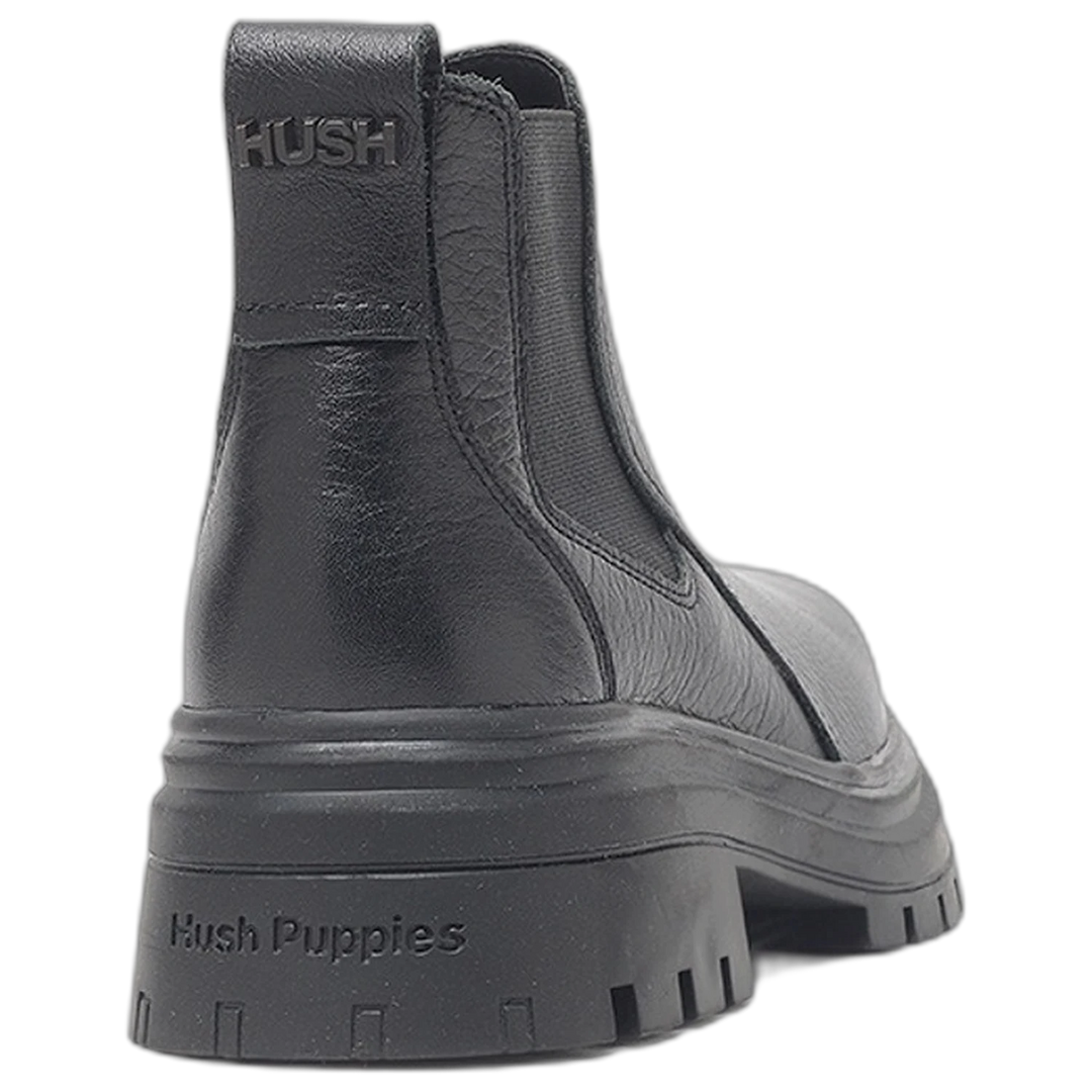 Botas Hush Puppies Dorah Negro Cuero Con Elásticos Laterales