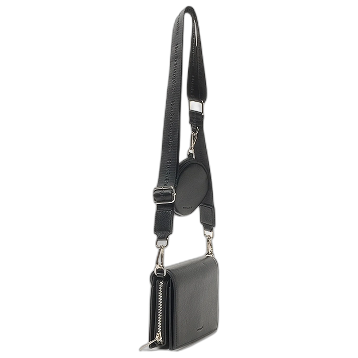 Bandolera Hush Puppies Bada Negra Con Tapa y Monedero Desmontable