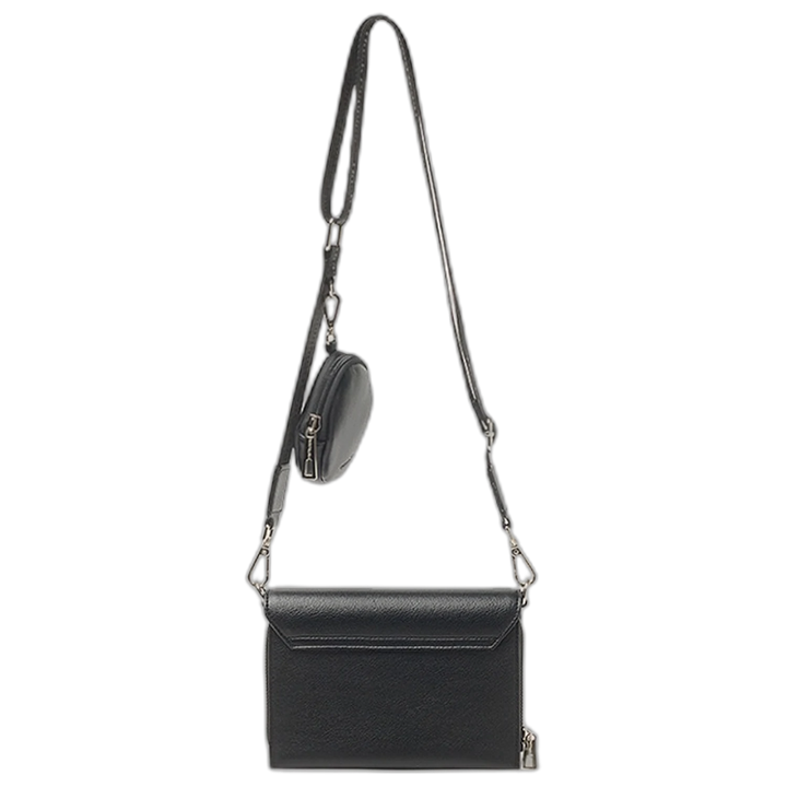 Bandolera Hush Puppies Bada Negra Con Tapa y Monedero Desmontable