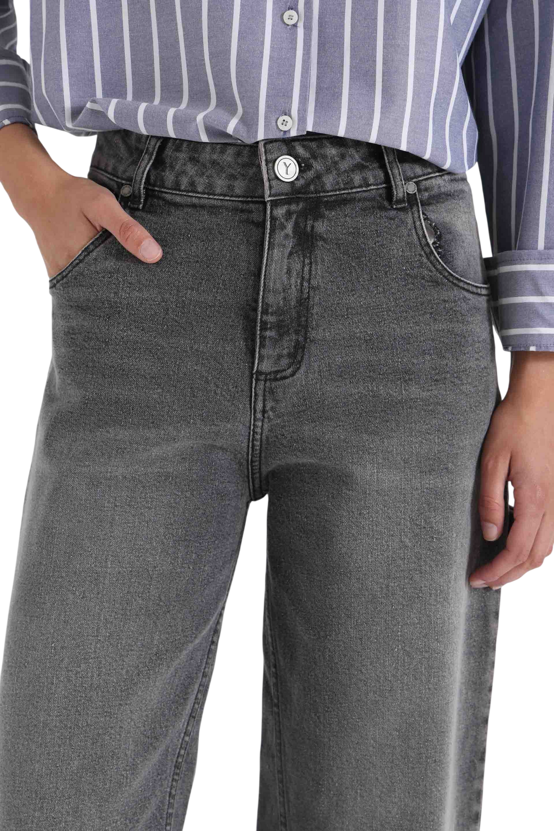 Jean Baggy Y011 Tiro Medio Gris Profundo Yagmour Mujer