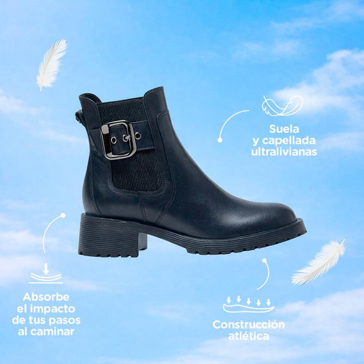 Bota Hush Puppies Rosmi Cuero Zero G Mujer Negra