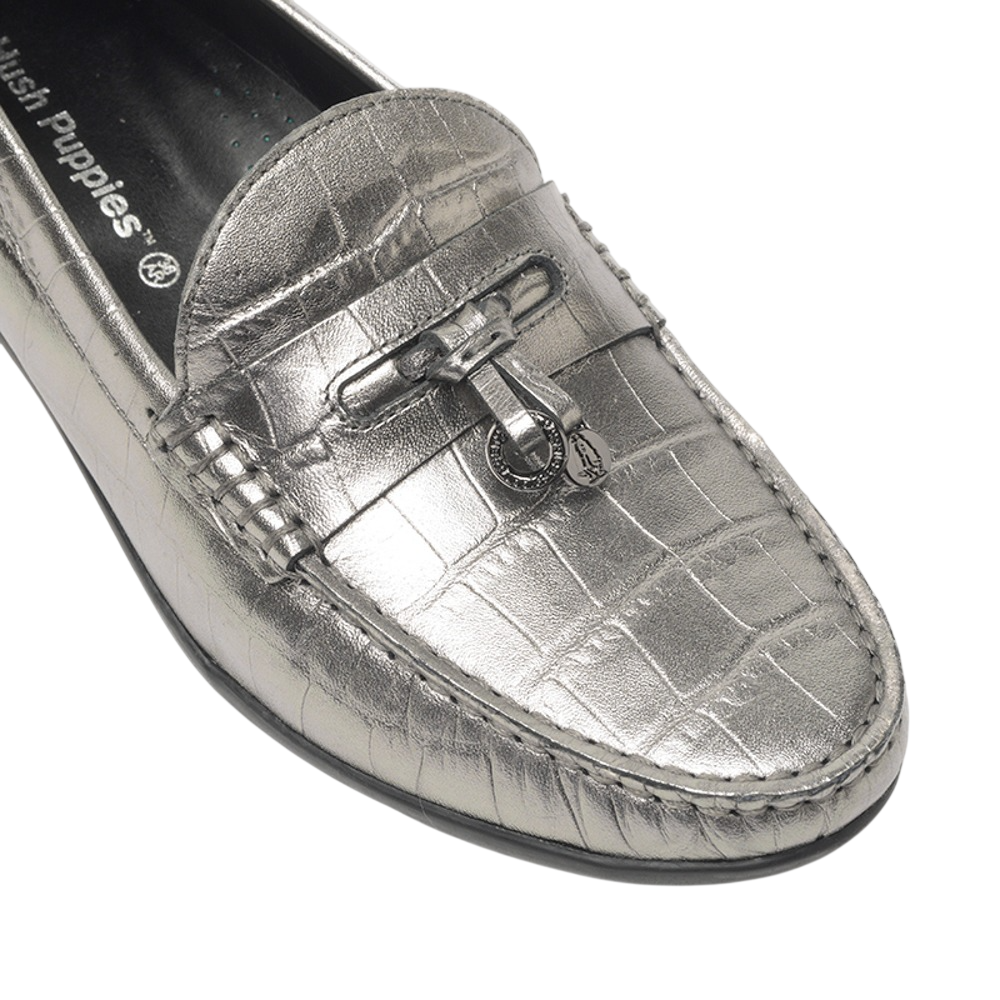 Mocasín  Hush Puppies Ross Cuero Croco Plateado