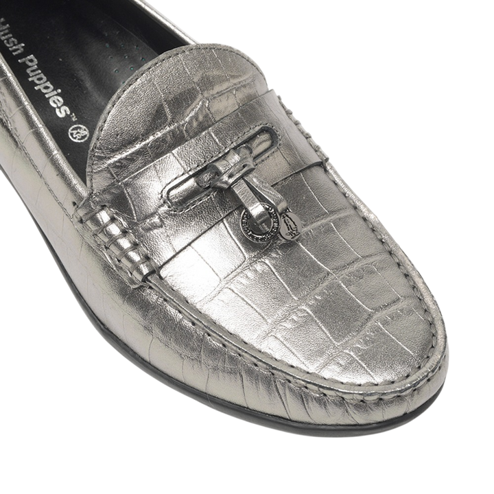 Mocasín  Hush Puppies Ross Cuero Croco Plateado