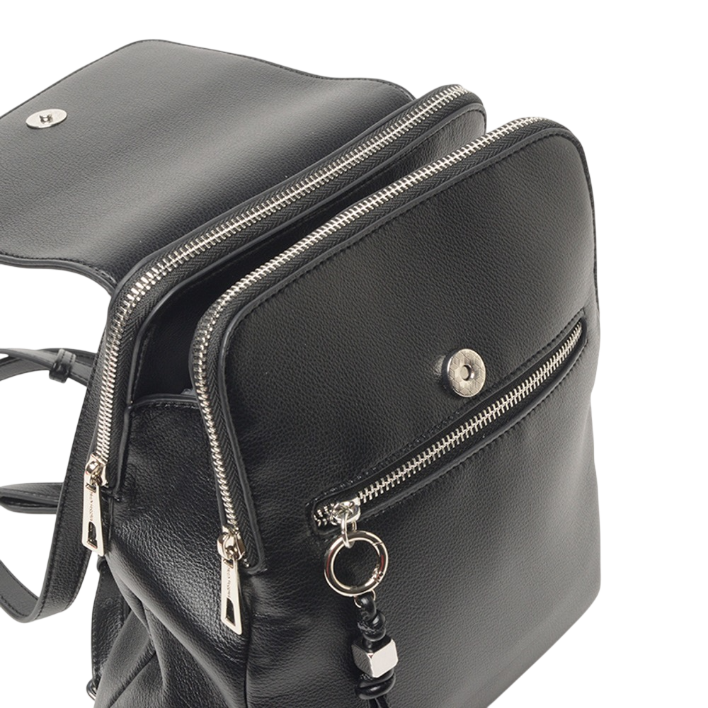 Mochila Hush Puppies Karl Negra Cuero Ecológico Con Tapa
