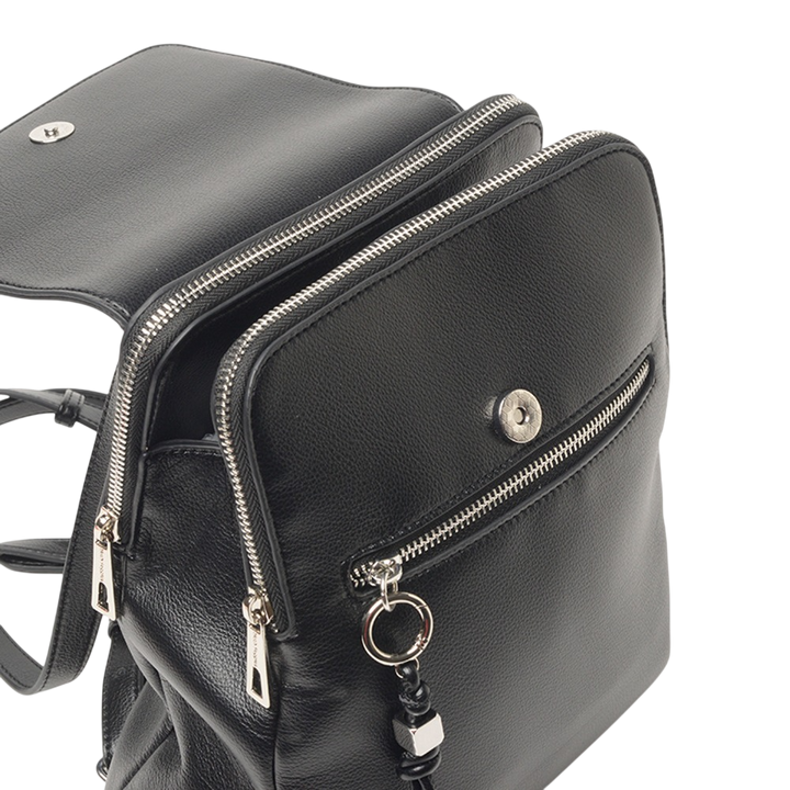 Mochila Hush Puppies Karl Negra Cuero Ecológico Con Tapa