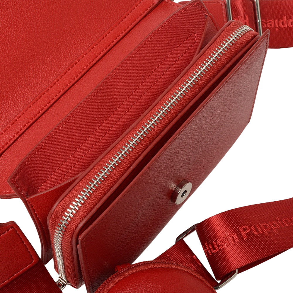 Bandolera Hush Puppies Bada Roja Con Tapa y Monedero Desmontable