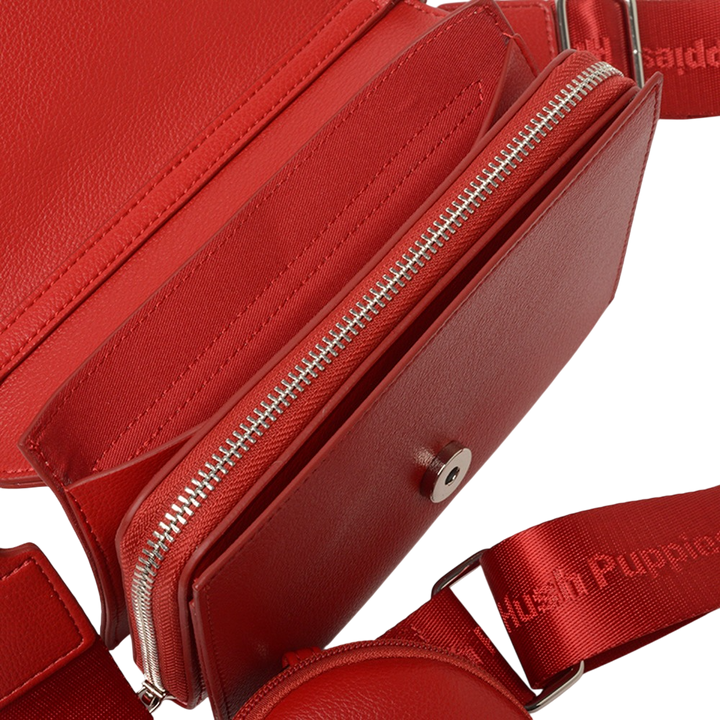 Bandolera Hush Puppies Bada Roja Con Tapa y Monedero Desmontable