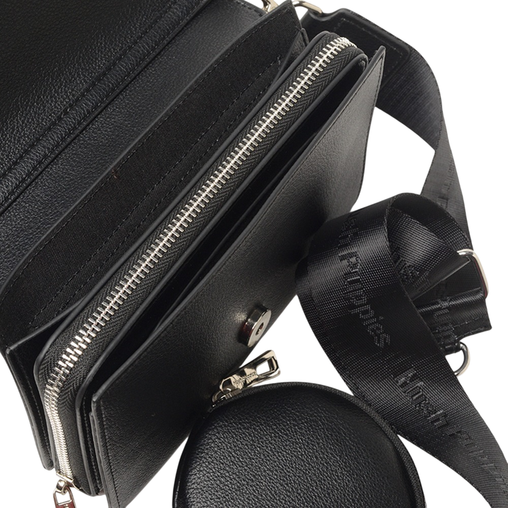 Bandolera Hush Puppies Bada Negra Con Tapa y Monedero Desmontable